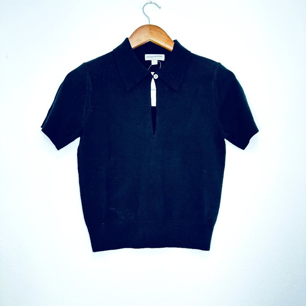 J. Crew Black Short Sleeve Keyhole Sweater in Merino Wool Blend Feminine NWT XS